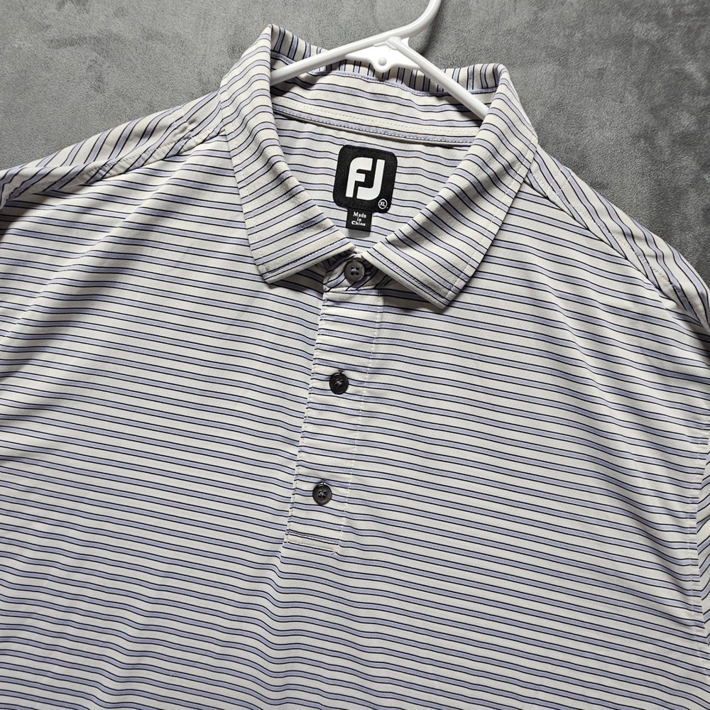 FootJoy Mens XL Striped ProDry Golf Polo Shirt White‎ Blue Black Short Sleeve FJ